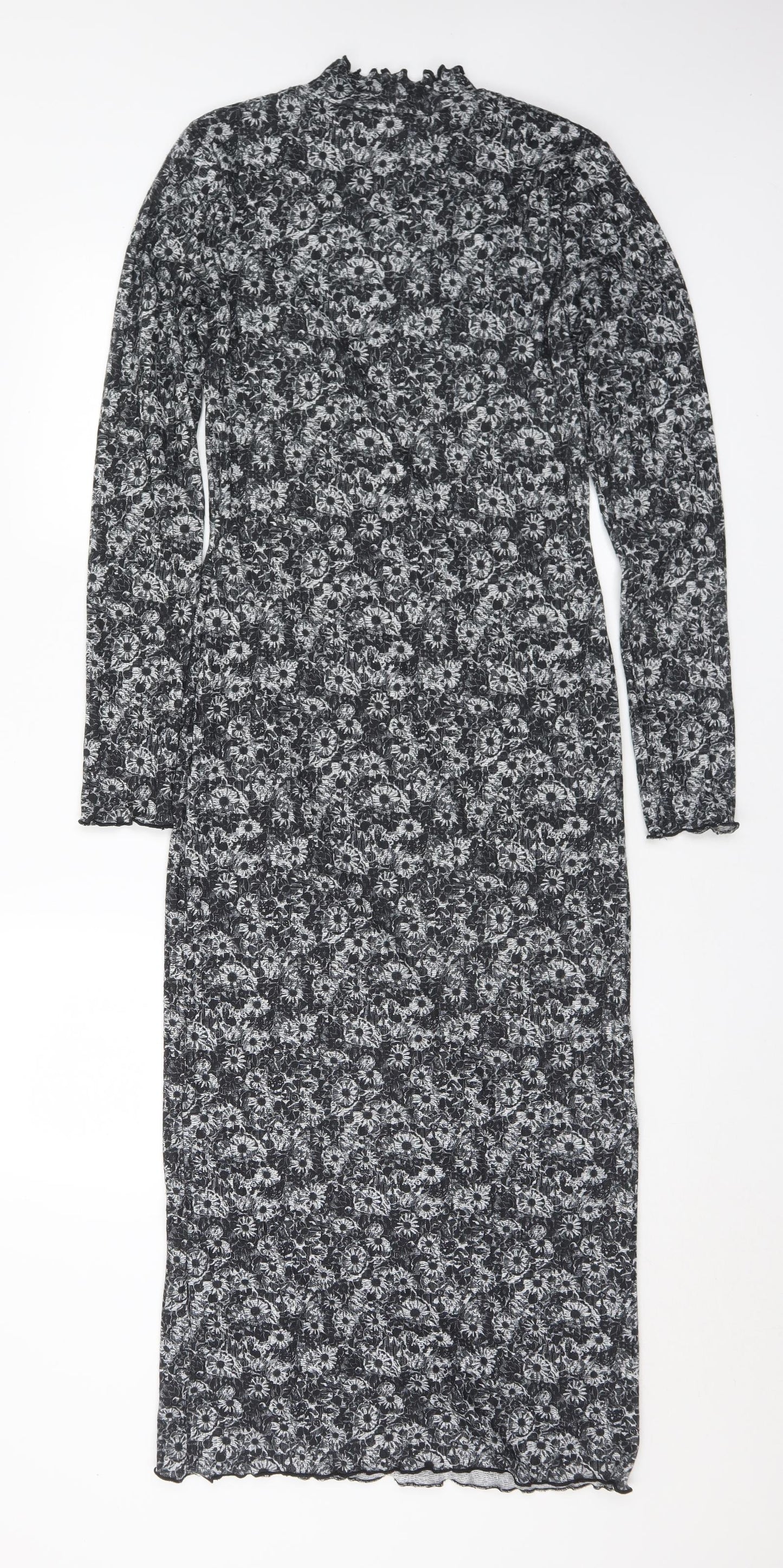 Topshop Womens Black Floral Polyester Maxi  Size 12  Mock Neck