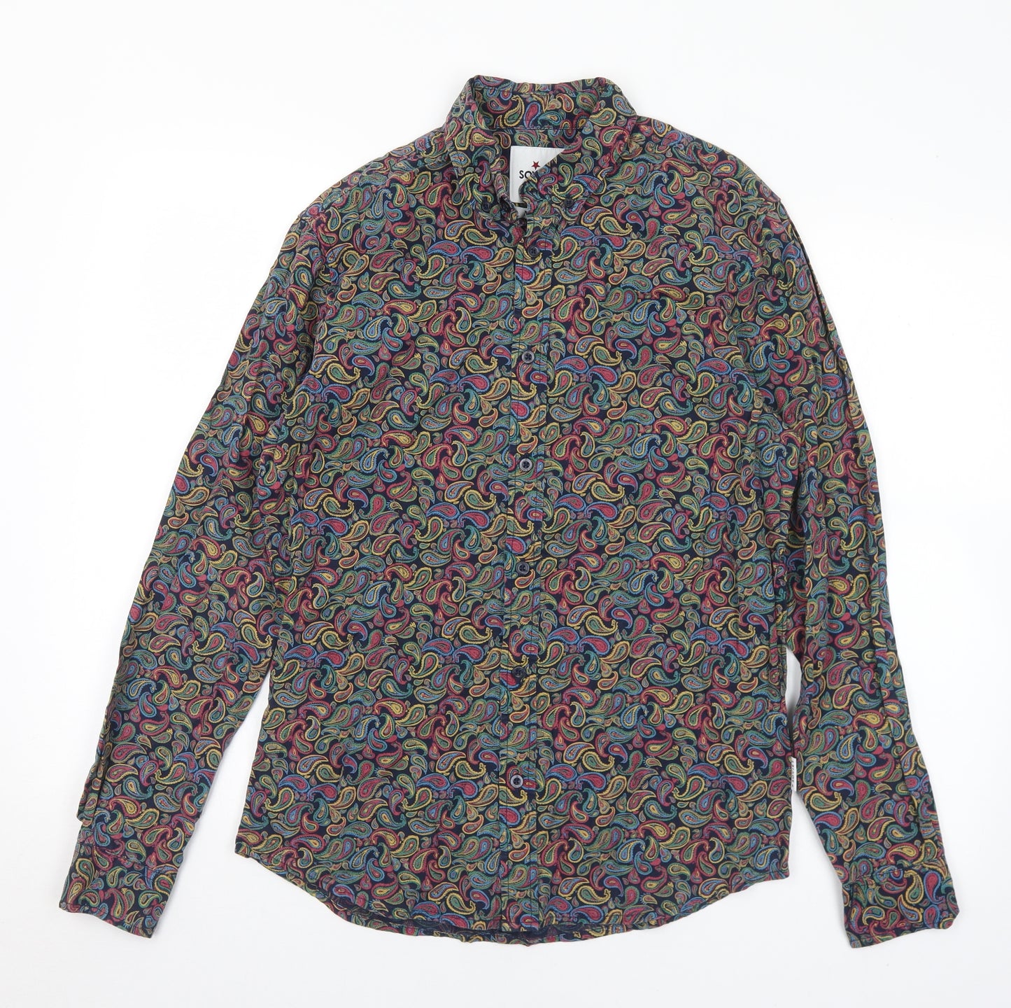 Soviet Mens Multicoloured Paisley Cotton  Button-Up Size M Collared Button