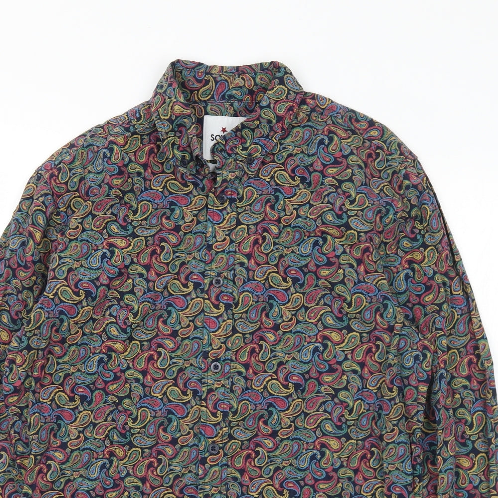 Soviet Mens Multicoloured Paisley Cotton  Button-Up Size M Collared Button
