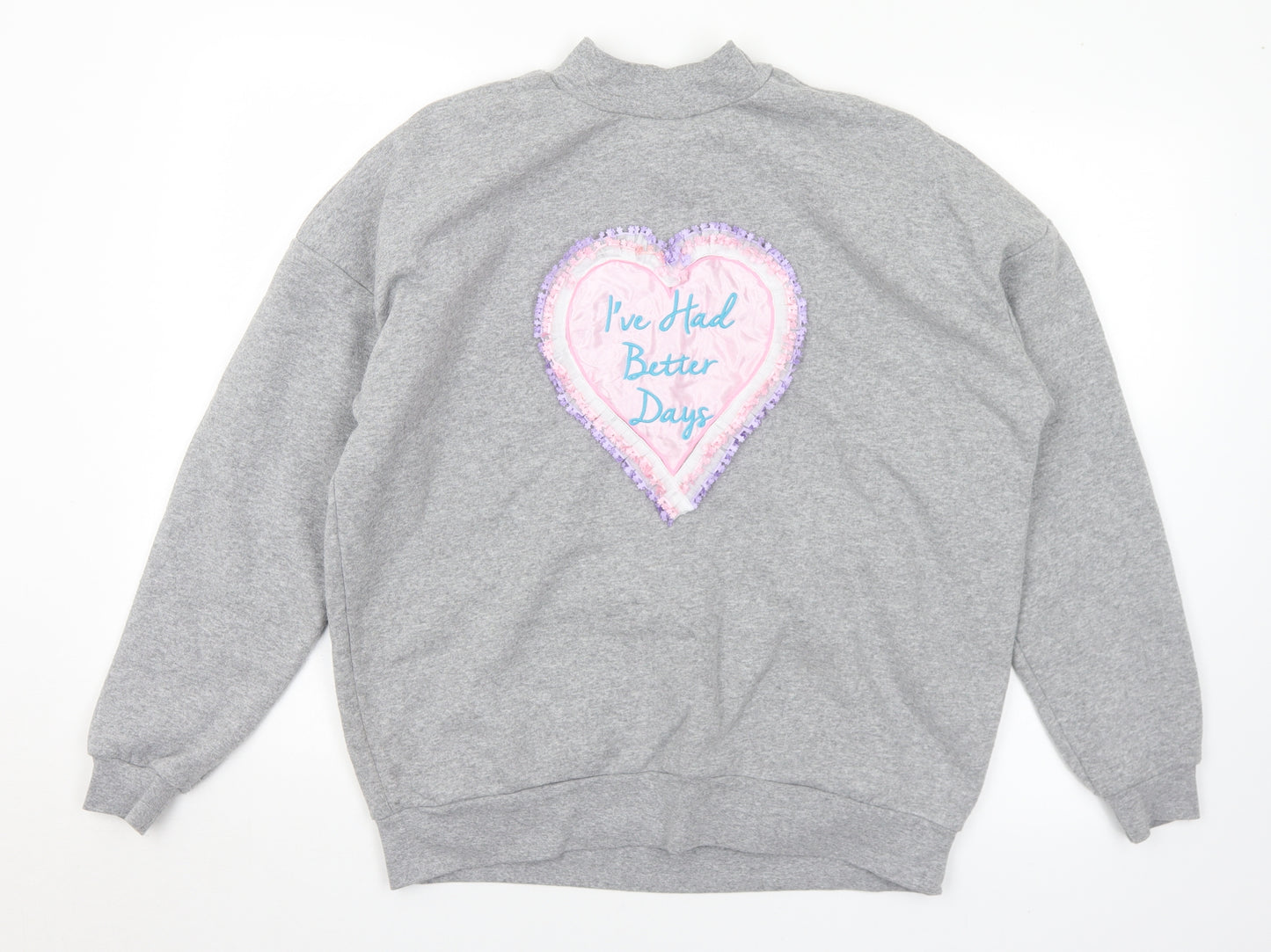 Topshop Womens Grey  Polyester Pullover Sweatshirt Size 12   - I've had better days