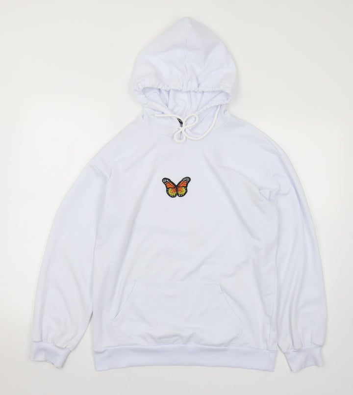SheIn Womens White  Cotton Pullover Hoodie Size S   - Butterfly