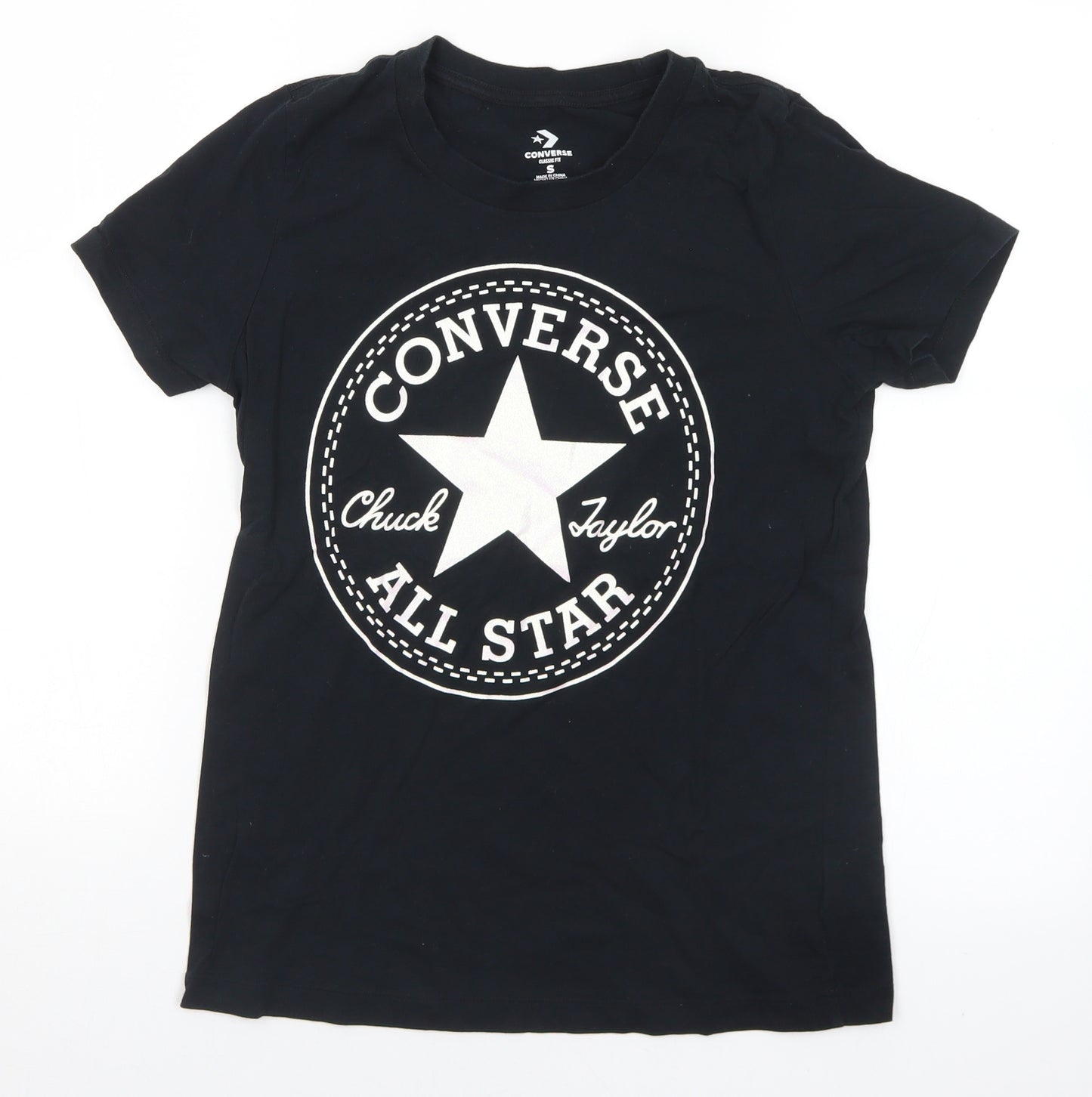 Converse Womens Black  Cotton Basic T-Shirt Size S Crew Neck - Converse All Star