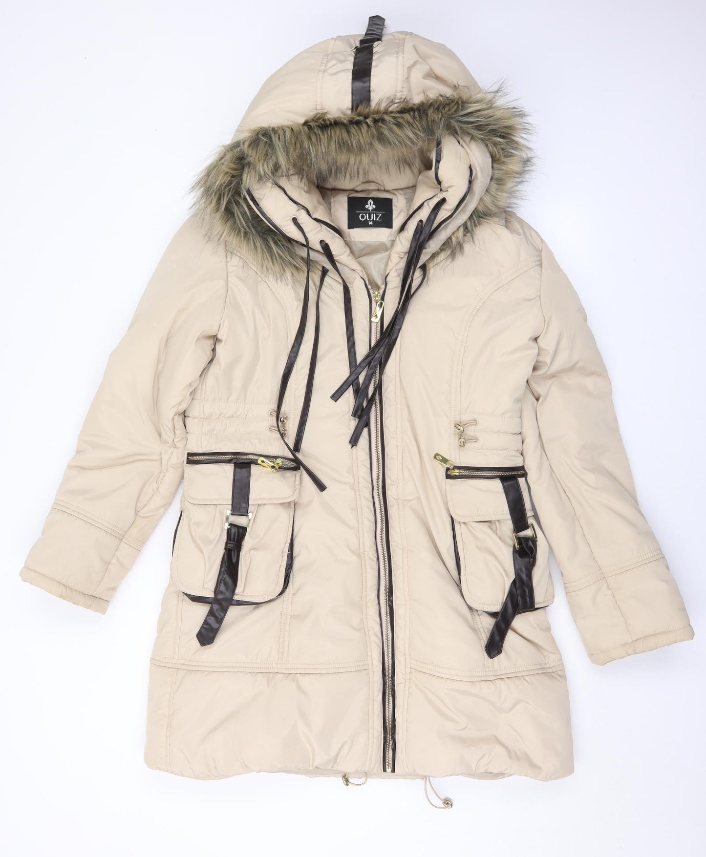 Quiz Womens Beige   Quilted Coat Size 14  Zip