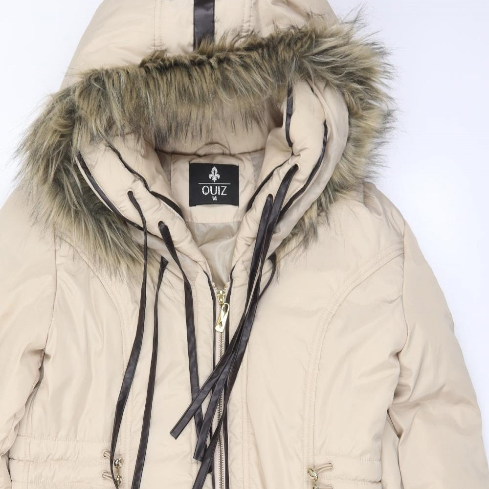 Quiz Womens Beige   Quilted Coat Size 14  Zip