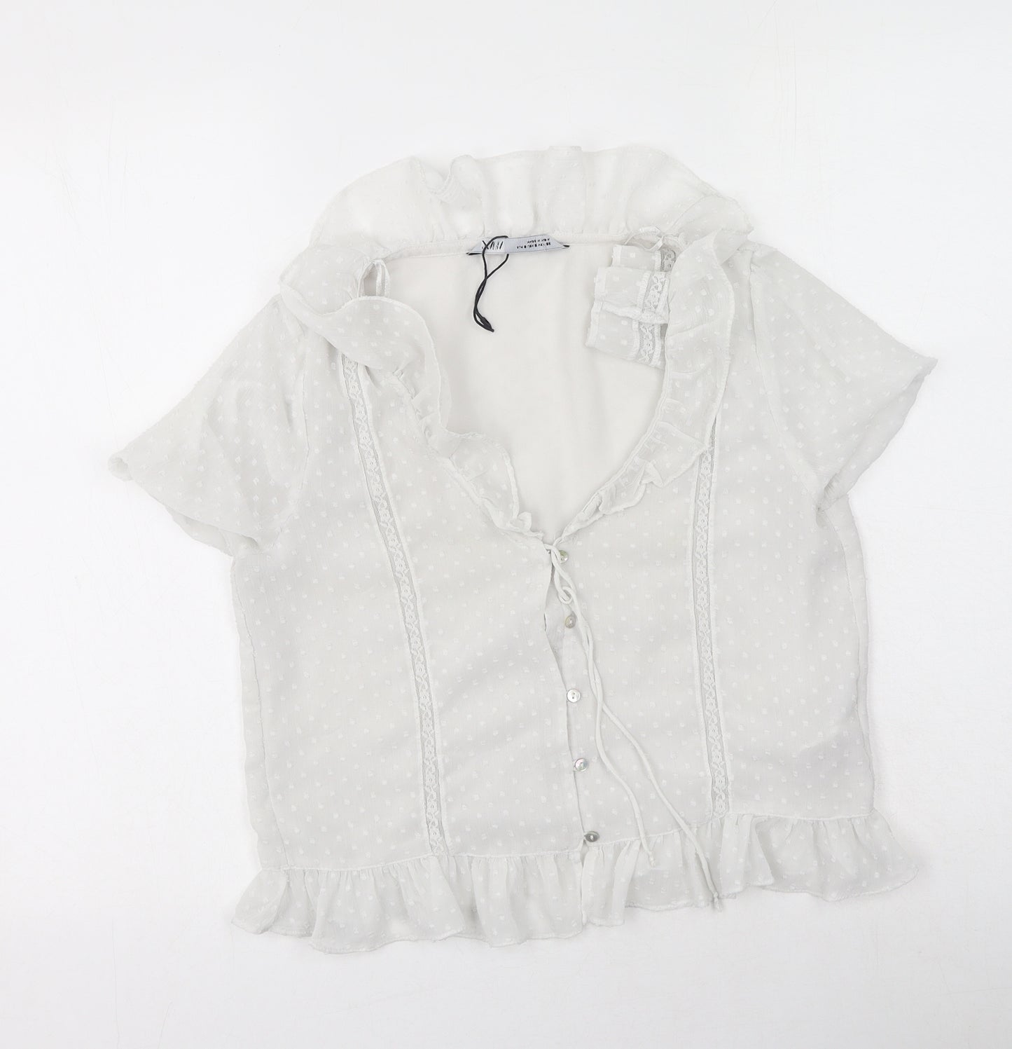 Zara Womens Ivory  Polyester Basic Button-Up Size S V-Neck