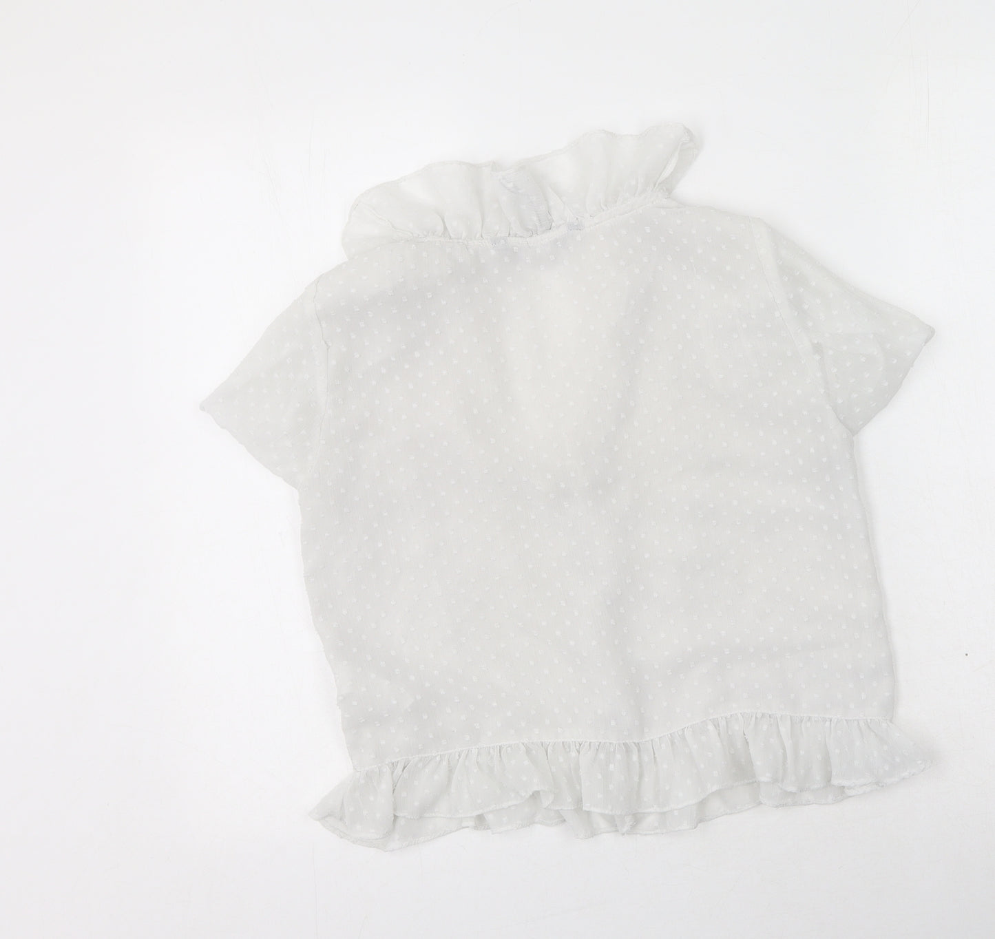 Zara Womens Ivory  Polyester Basic Button-Up Size S V-Neck