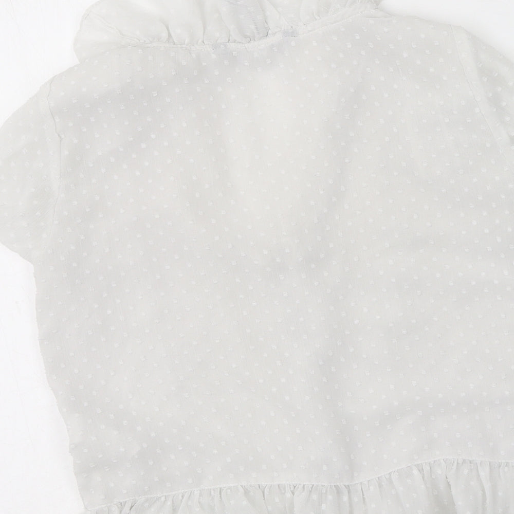 Zara Womens Ivory  Polyester Basic Button-Up Size S V-Neck