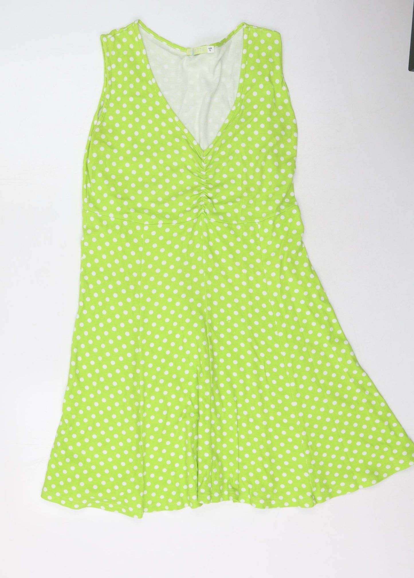BLUETTE Womens Green Polka Dot Cotton Fit & Flare  Size L  V-Neck