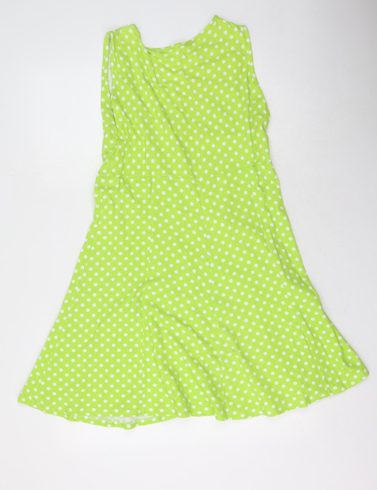 BLUETTE Womens Green Polka Dot Cotton Fit & Flare  Size L  V-Neck