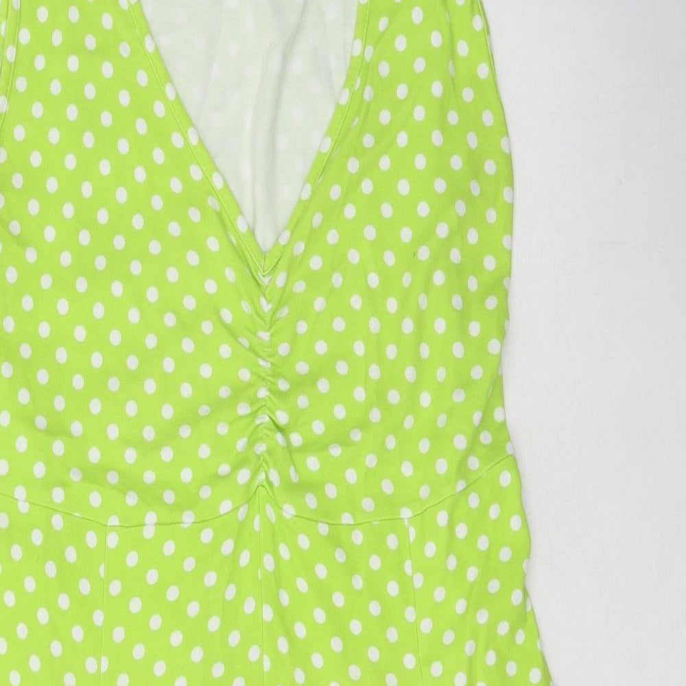BLUETTE Womens Green Polka Dot Cotton Fit & Flare  Size L  V-Neck