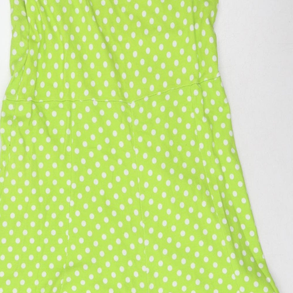BLUETTE Womens Green Polka Dot Cotton Fit & Flare  Size L  V-Neck