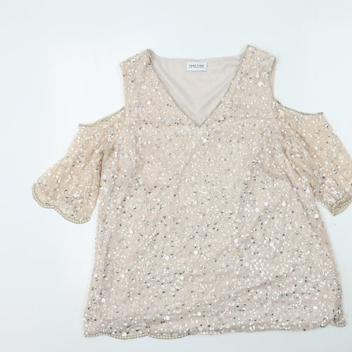 Together Womens Pink  Polyester Basic Blouse Size M Round Neck