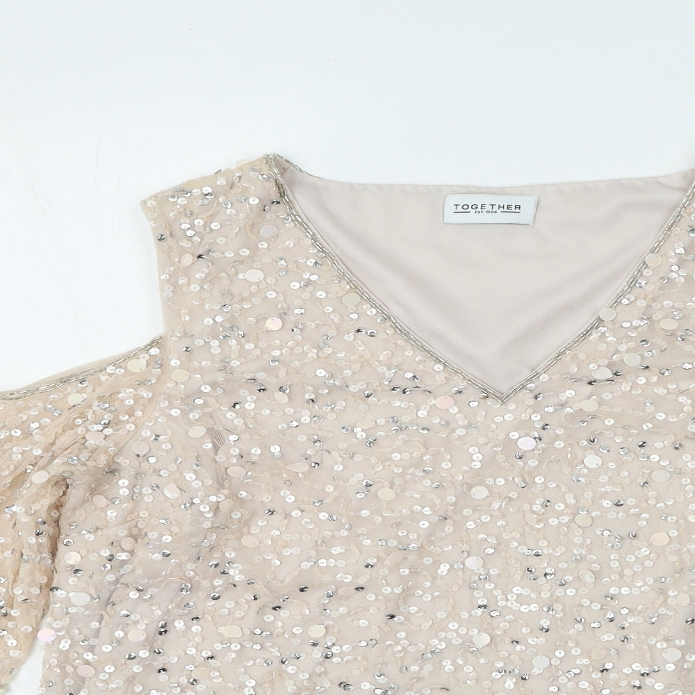 Together Womens Pink  Polyester Basic Blouse Size M Round Neck