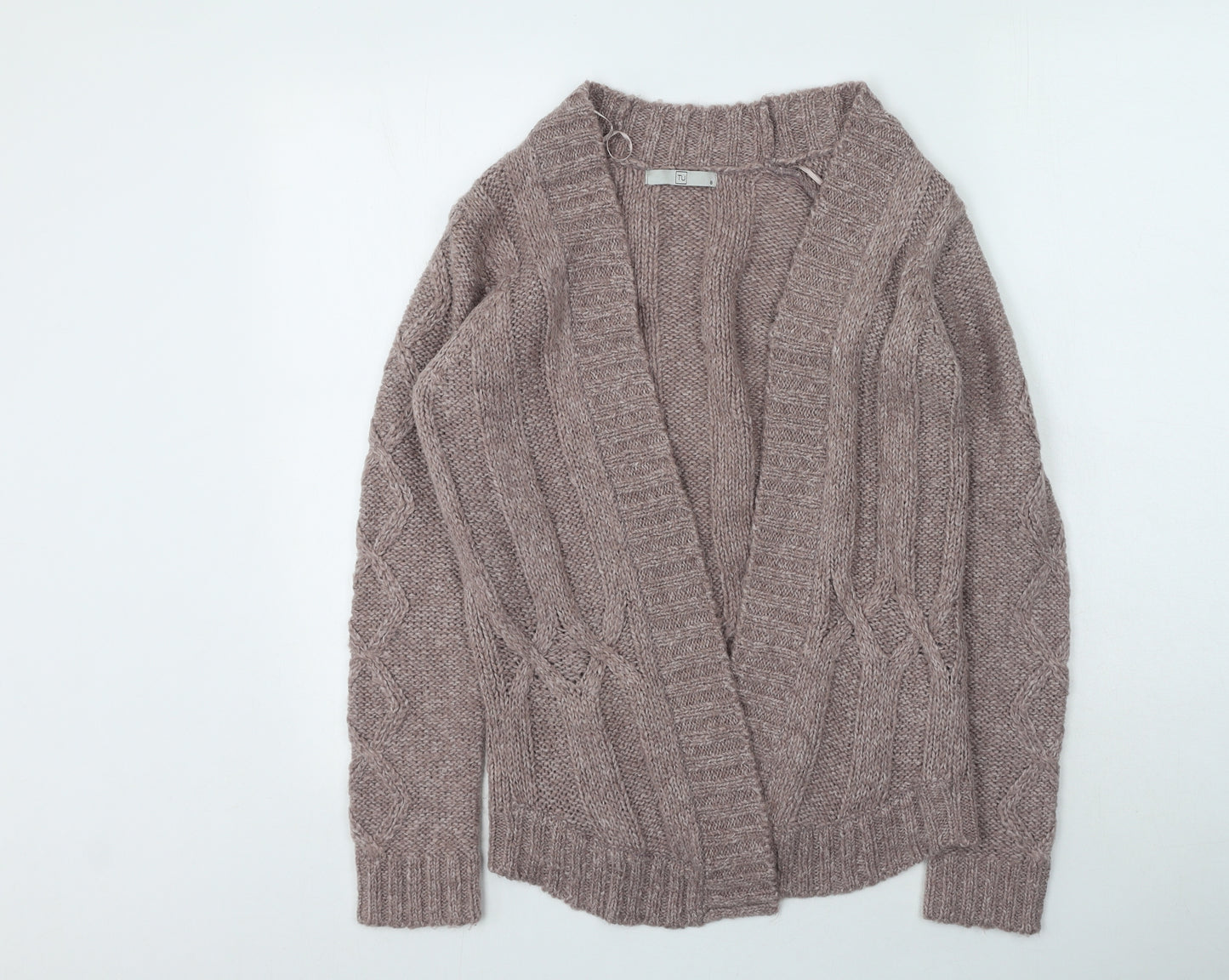 TU Womens Beige Round Neck  Acrylic Cardigan Jumper Size 8