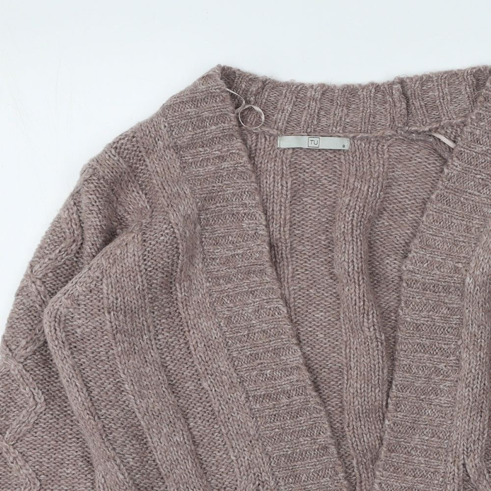TU Womens Beige Round Neck  Acrylic Cardigan Jumper Size 8