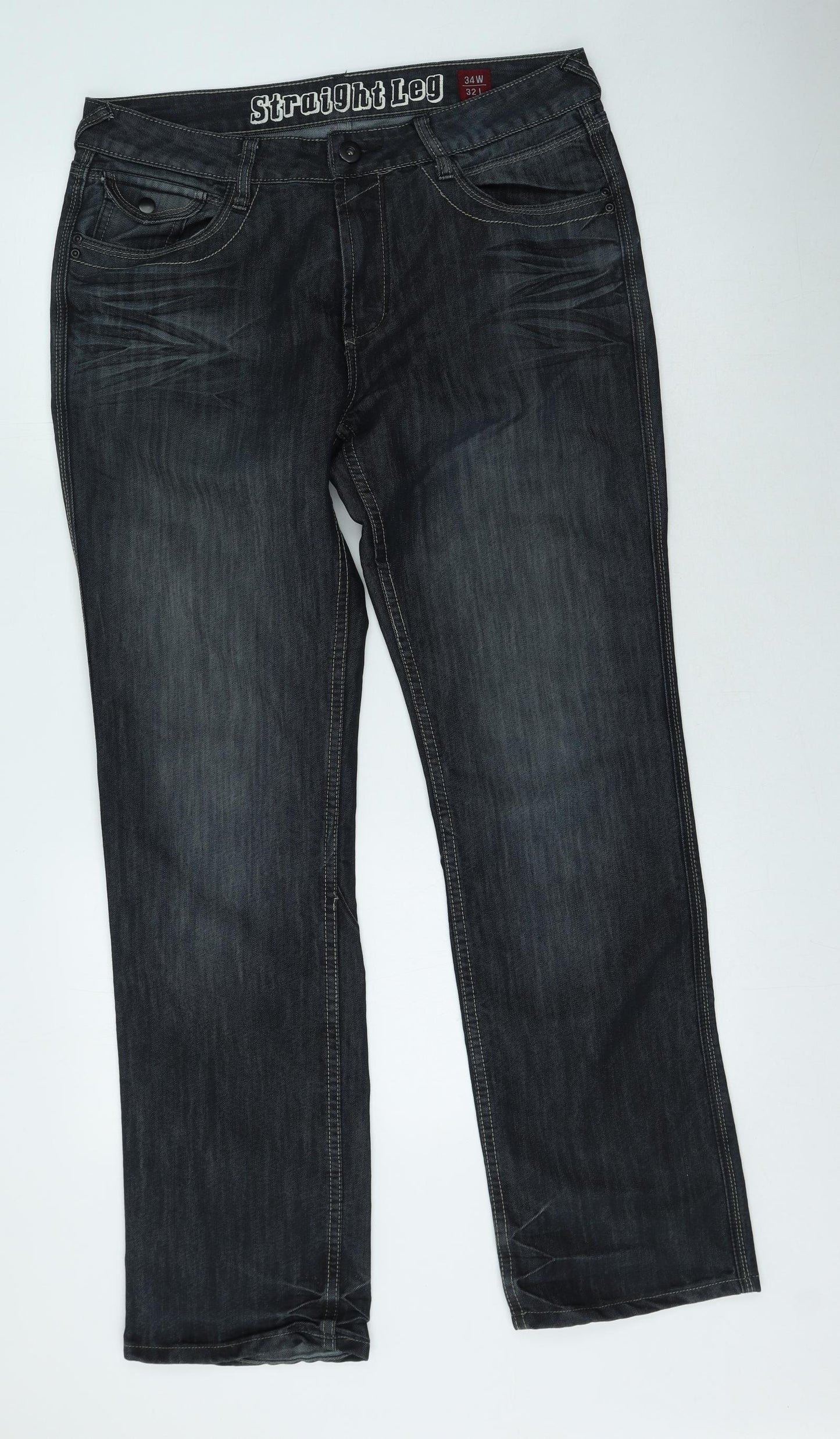 Preworn Mens Blue  Cotton Straight Jeans Size 34 in L32 in Regular