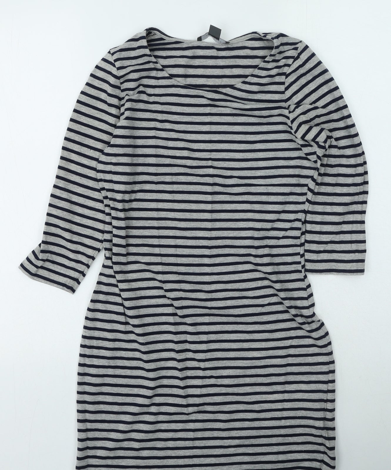 Primark Womens Grey Striped Cotton Bodycon  Size 14  Round Neck