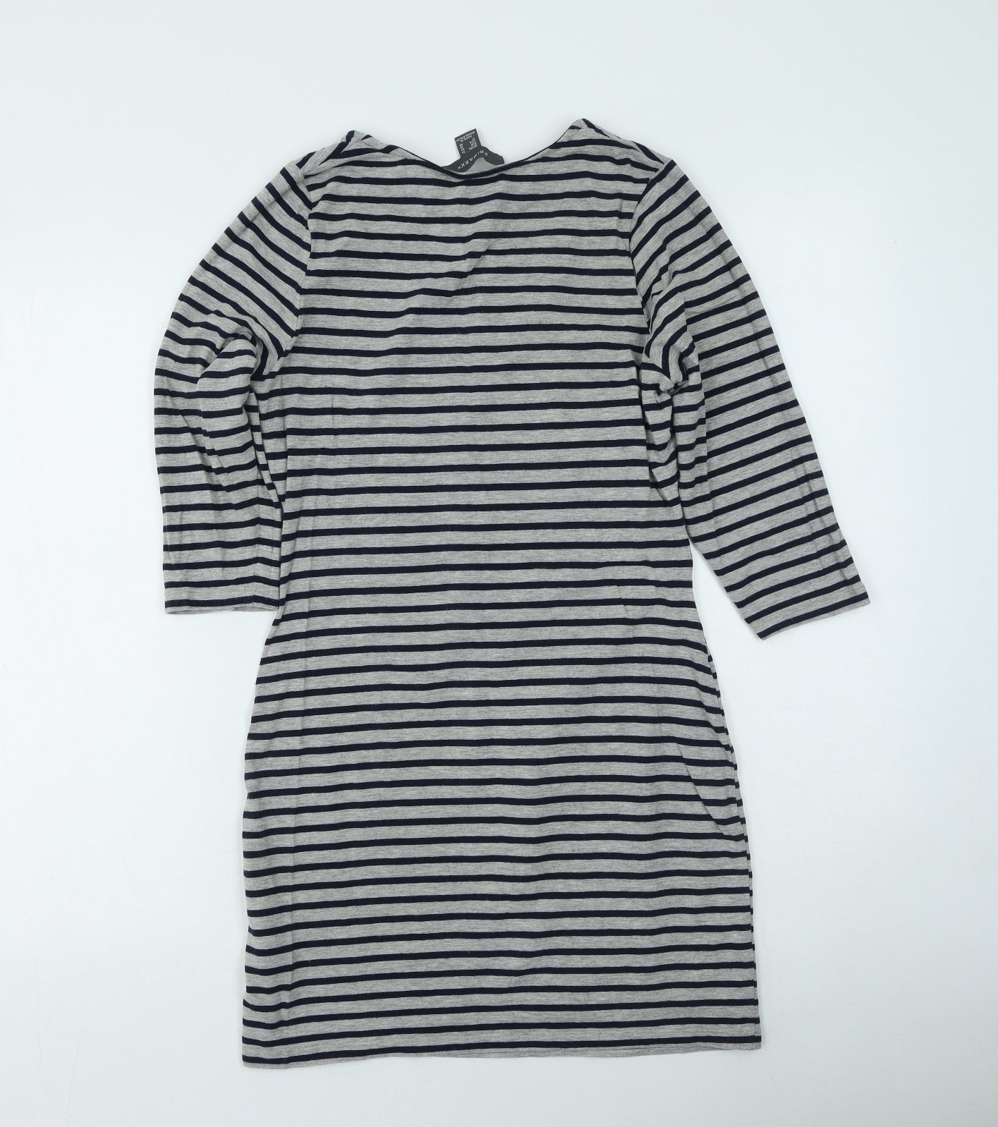 Primark Womens Grey Striped Cotton Bodycon  Size 14  Round Neck