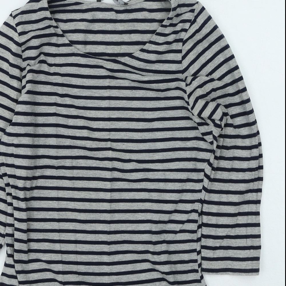 Primark Womens Grey Striped Cotton Bodycon  Size 14  Round Neck