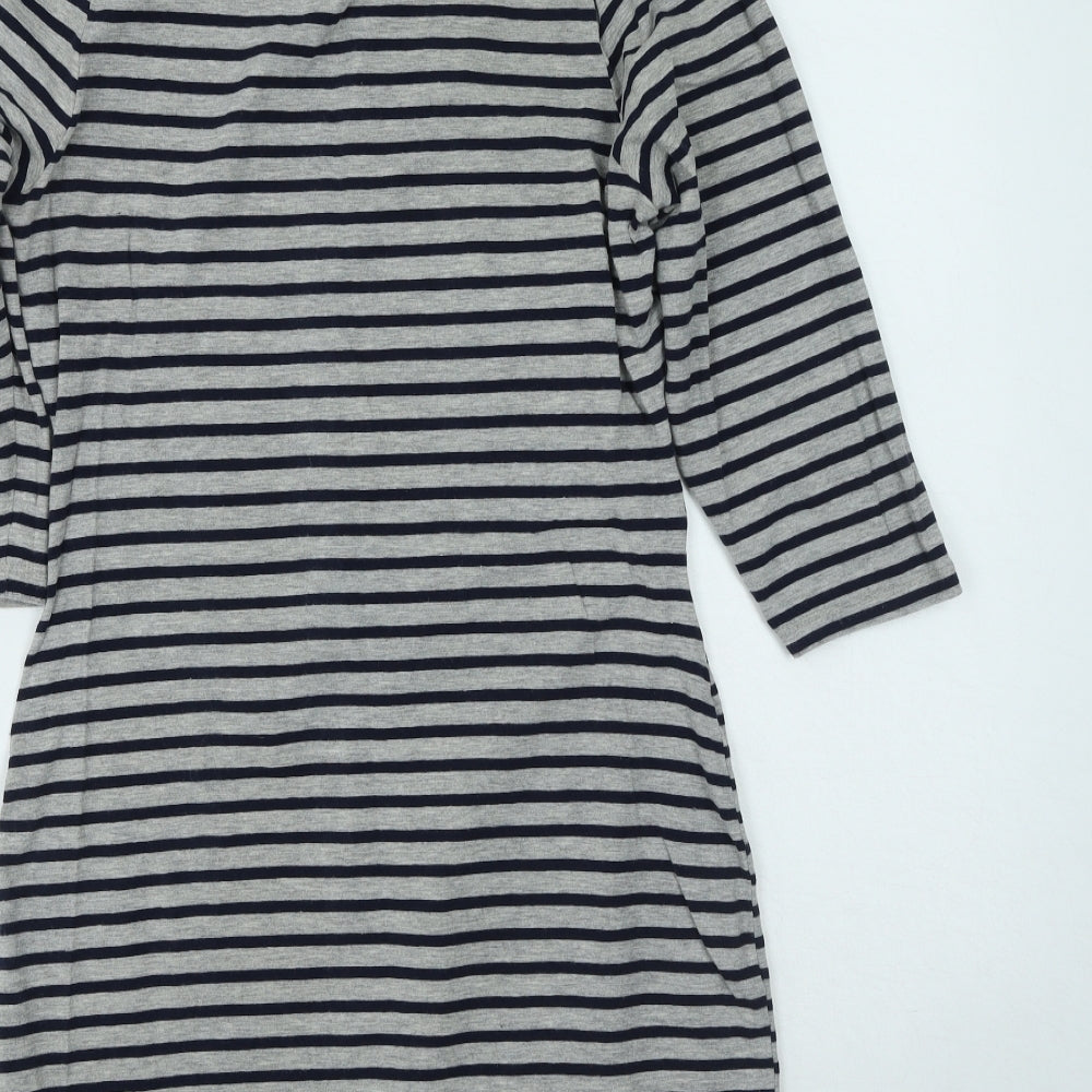 Primark Womens Grey Striped Cotton Bodycon  Size 14  Round Neck