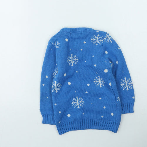 Lovell Boys Blue Round Neck  Acrylic Pullover Jumper Size 3-4 Years   - Christmas Jumper