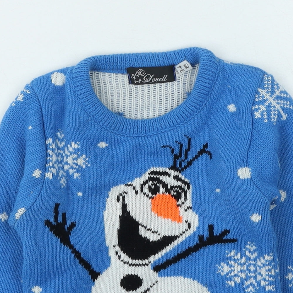 Lovell Boys Blue Round Neck  Acrylic Pullover Jumper Size 3-4 Years   - Christmas Jumper