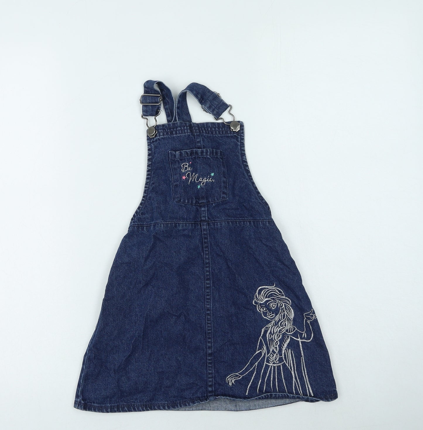 George  Girls Blue  Cotton Pinafore/Dungaree Dress  Size 4-5 Years  Square Neck  - frozen
