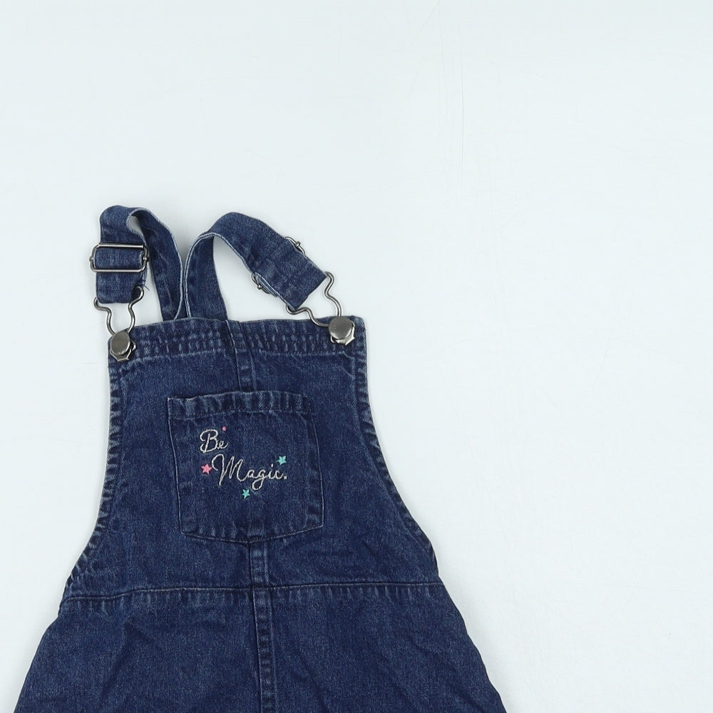 George  Girls Blue  Cotton Pinafore/Dungaree Dress  Size 4-5 Years  Square Neck  - frozen