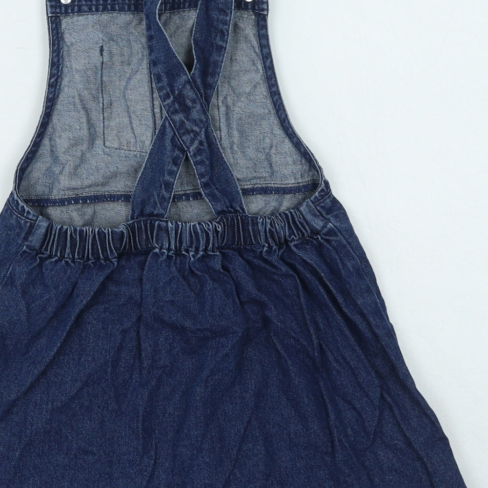 George  Girls Blue  Cotton Pinafore/Dungaree Dress  Size 4-5 Years  Square Neck  - frozen