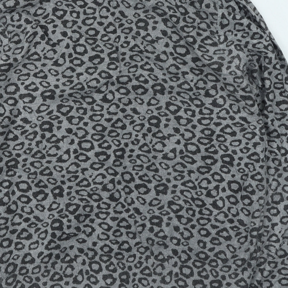 TU Womens Grey Round Neck Animal Print Polyamide Cardigan Jumper Size 14