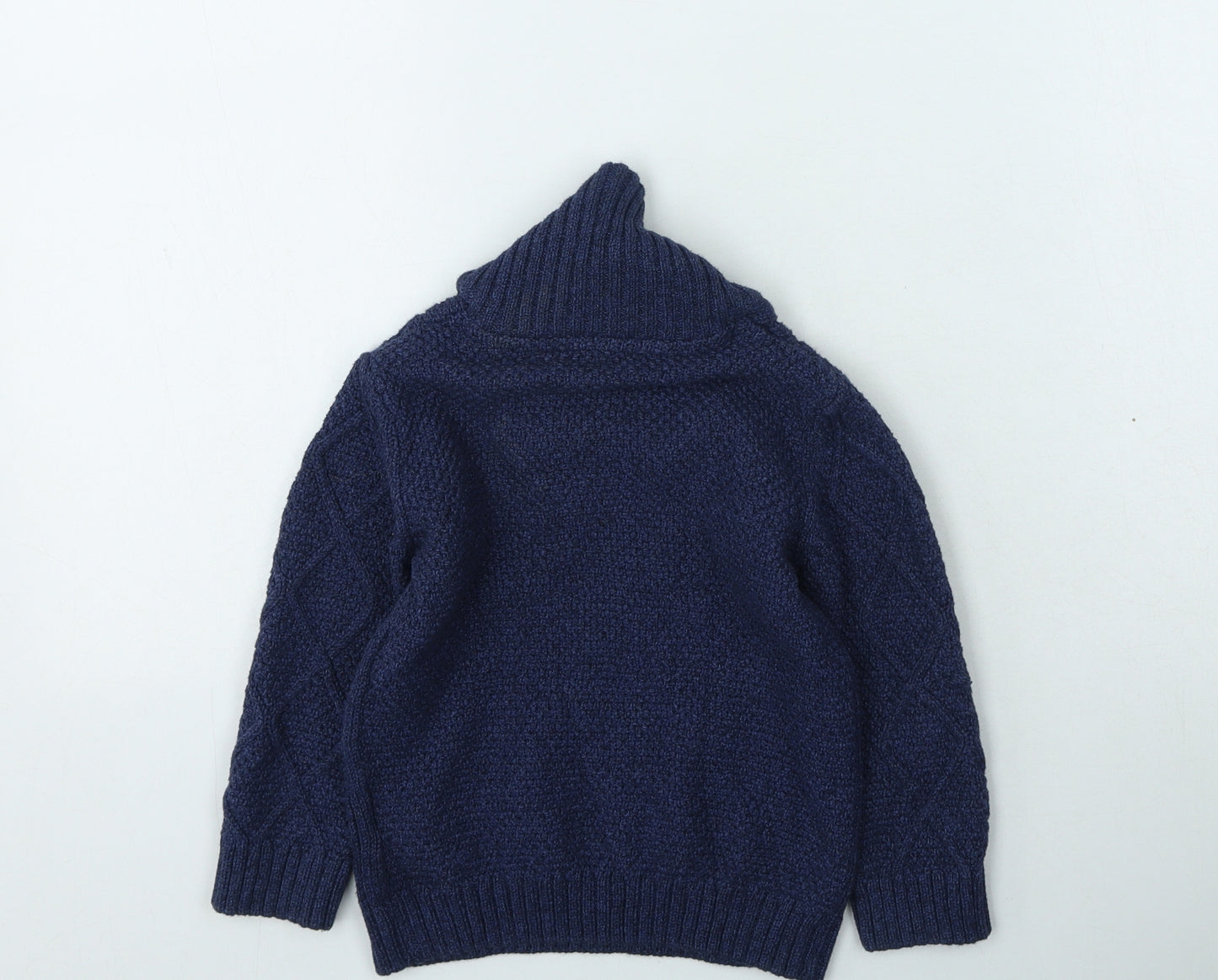 Marks and Spencer Boys Blue High Neck Cotton Pullover Jumper Size 2-3 Years