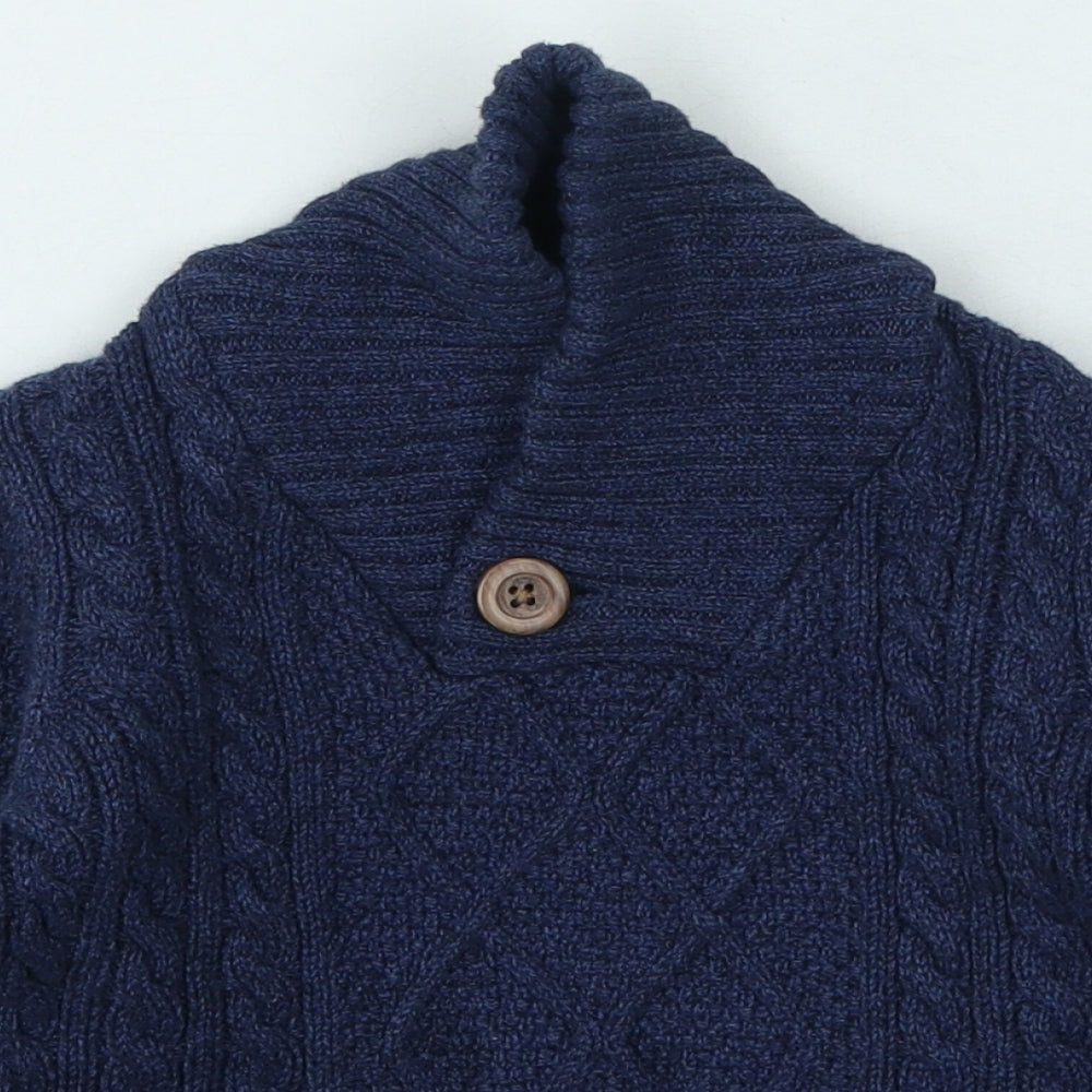 Marks and Spencer Boys Blue High Neck Cotton Pullover Jumper Size 2-3 Years