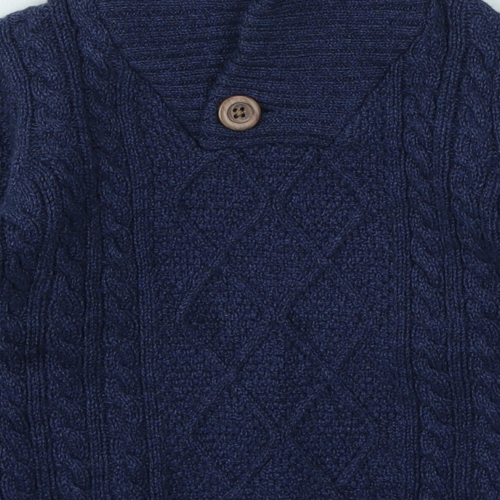 Marks and Spencer Boys Blue High Neck Cotton Pullover Jumper Size 2-3 Years
