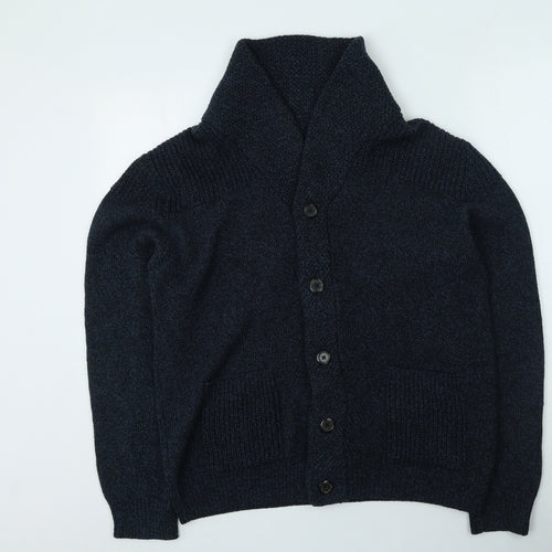 TU Mens Blue High Neck Acrylic Cardigan Jumper Size L