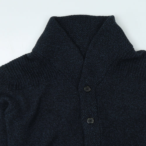 TU Mens Blue High Neck Acrylic Cardigan Jumper Size L