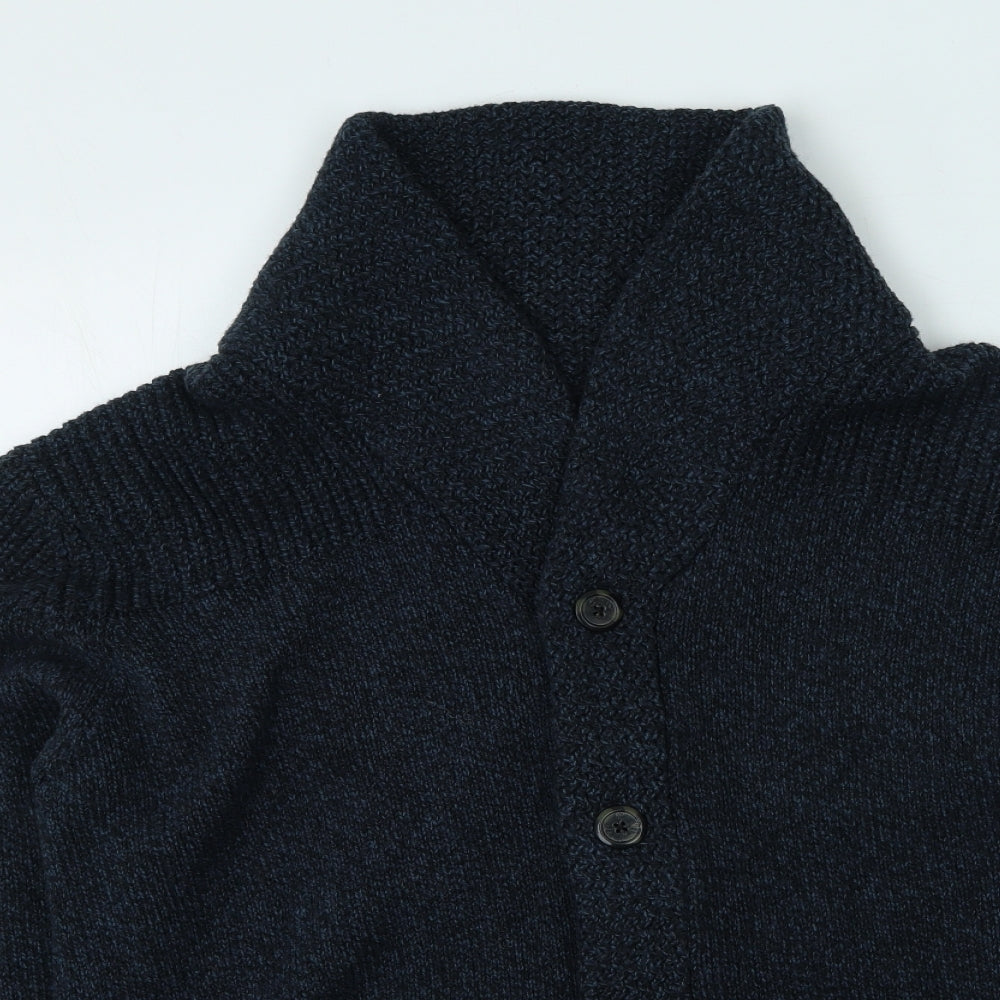 TU Mens Blue High Neck Acrylic Cardigan Jumper Size L