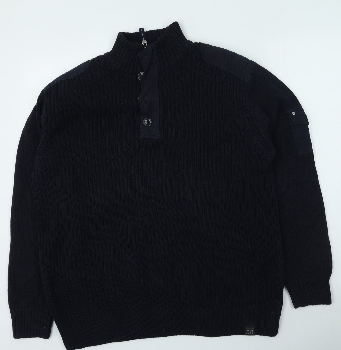 NEXT Mens Blue High Neck Cotton Pullover Jumper Size 2XL