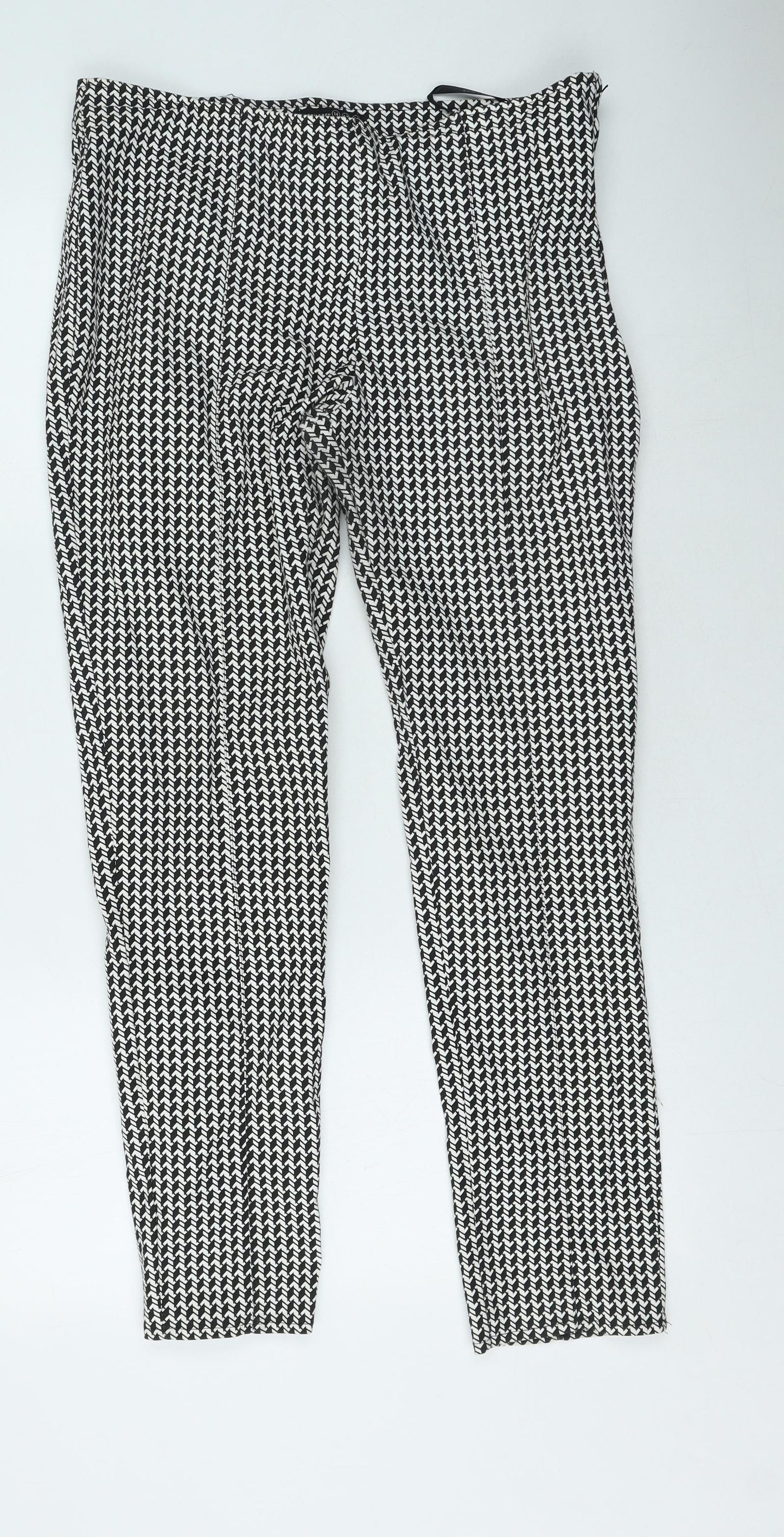 Primark Womens Black Geometric Polyester Jegging Trousers Size 14 L28 in Regular