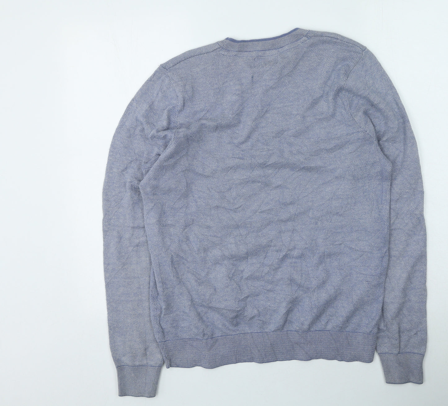 Marks and Spencer Mens Blue Round Neck Cotton Pullover Jumper Size M