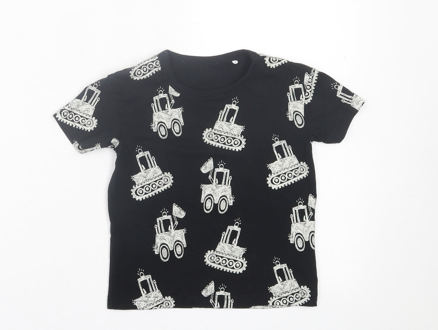 George Boys Black Geometric Cotton Basic T-Shirt Size 2-3 Years Crew Neck Pullover