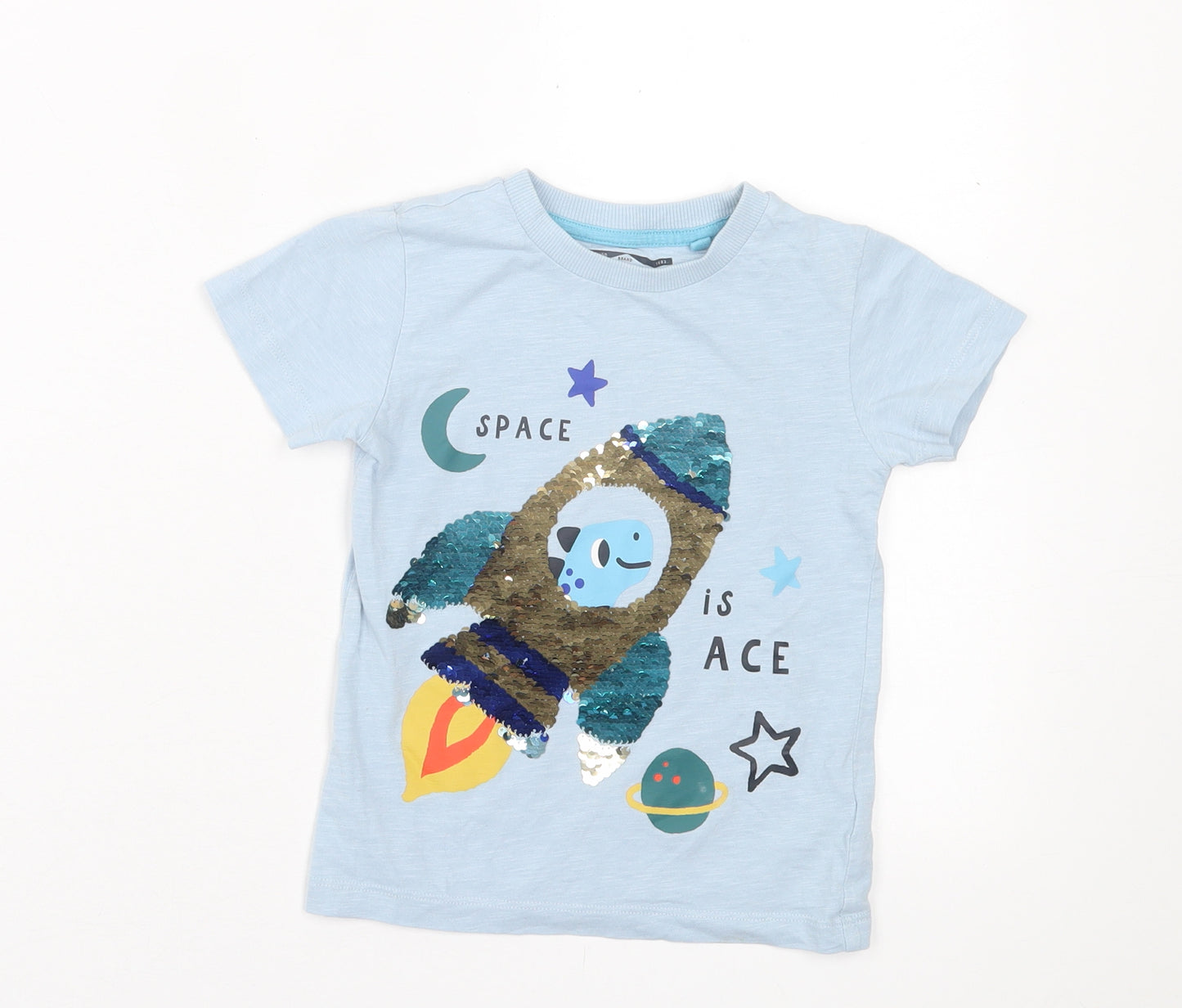 NEXT Boys Blue  Cotton Basic T-Shirt Size 2-3 Years Crew Neck Pullover