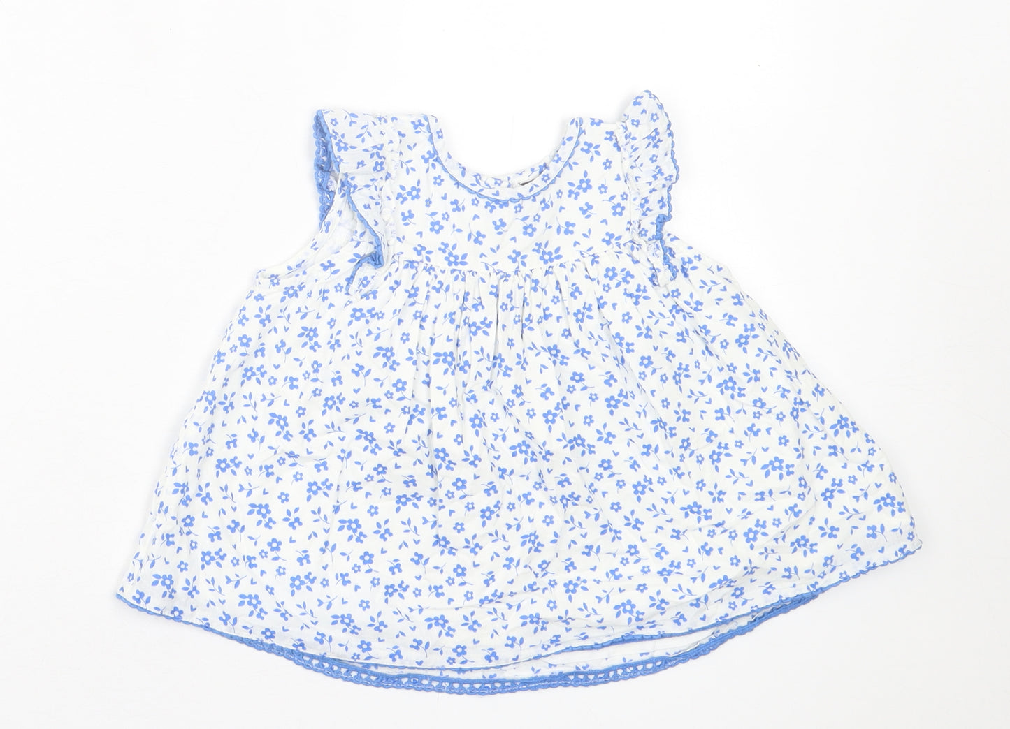 gerge Girls Blue Floral Cotton A-Line  Size 2 Years  Crew Neck Button