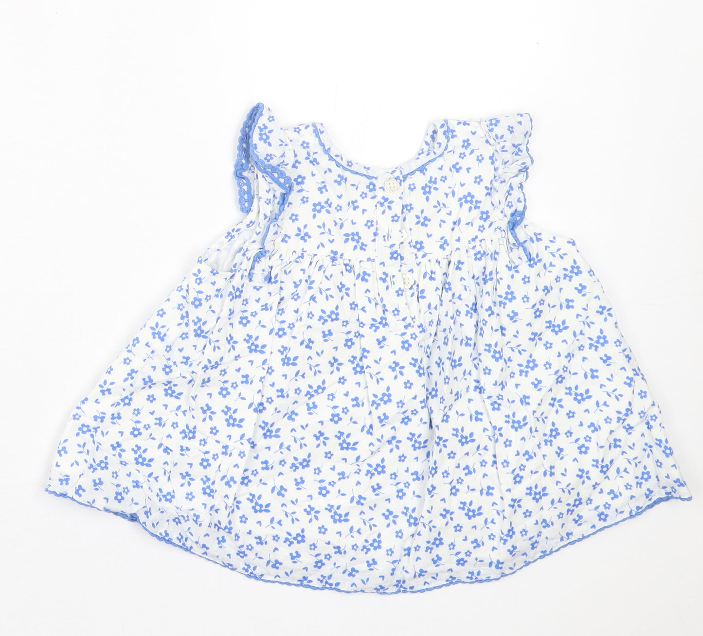 gerge Girls Blue Floral Cotton A-Line  Size 2 Years  Crew Neck Button