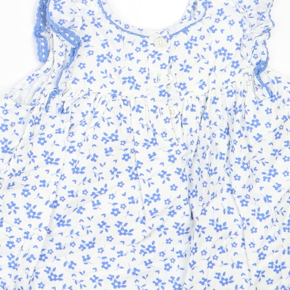 gerge Girls Blue Floral Cotton A-Line  Size 2 Years  Crew Neck Button