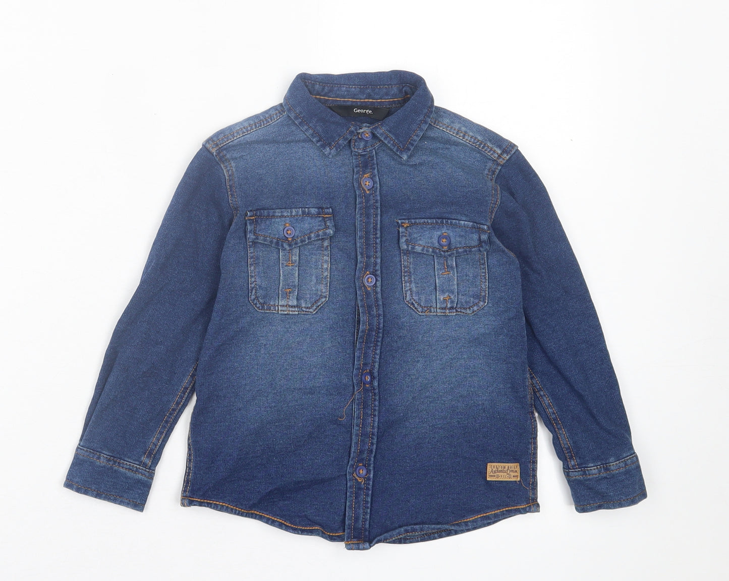 George Boys Blue  Cotton Basic Button-Up Size 2-3 Years Collared Button