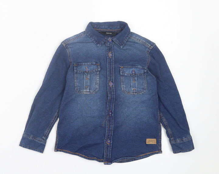 George Boys Blue  Cotton Basic Button-Up Size 2-3 Years Collared Button