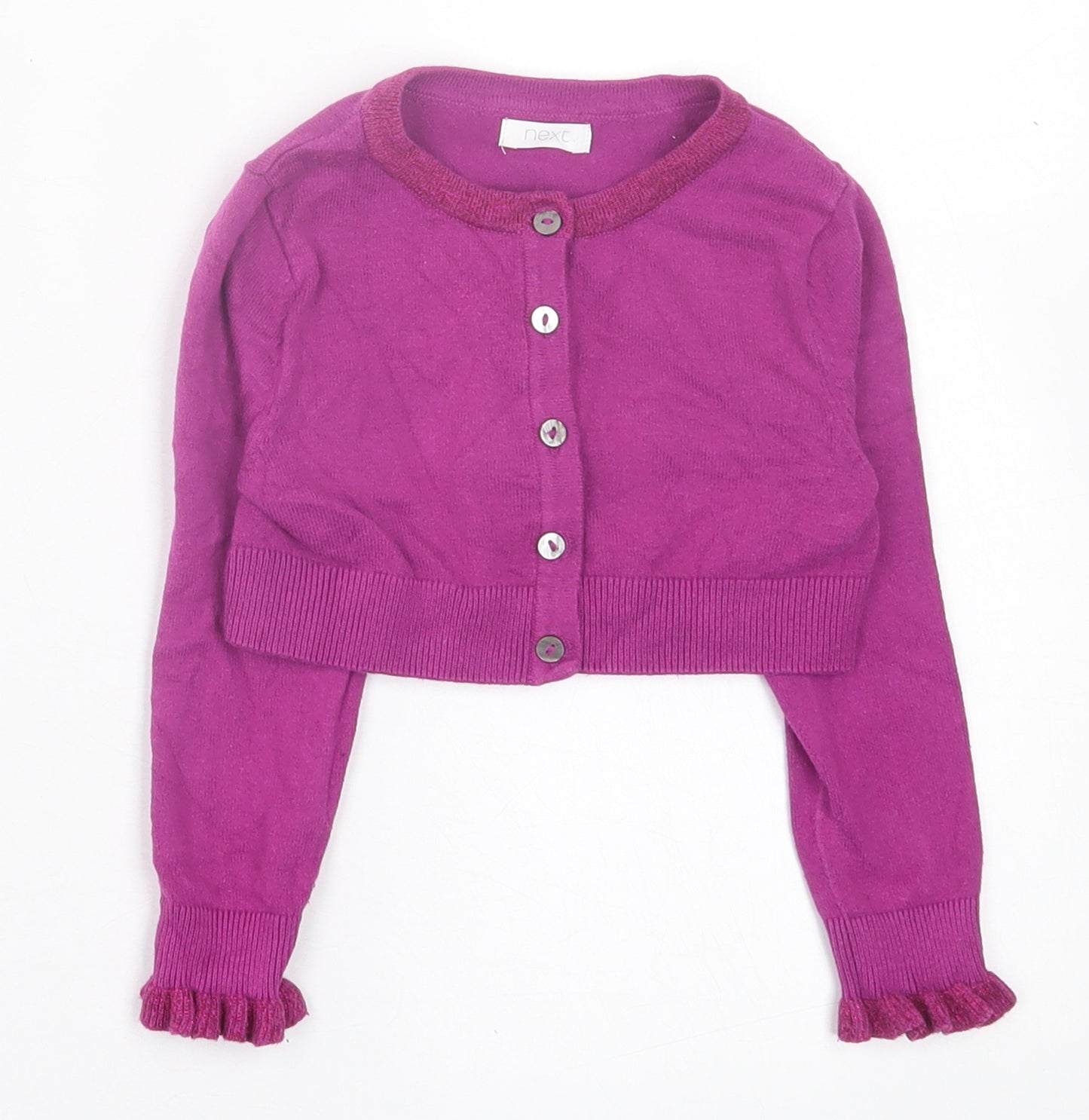 NEXT Girls Purple Crew Neck  Cotton Cardigan Jumper Size 3 Years  Button