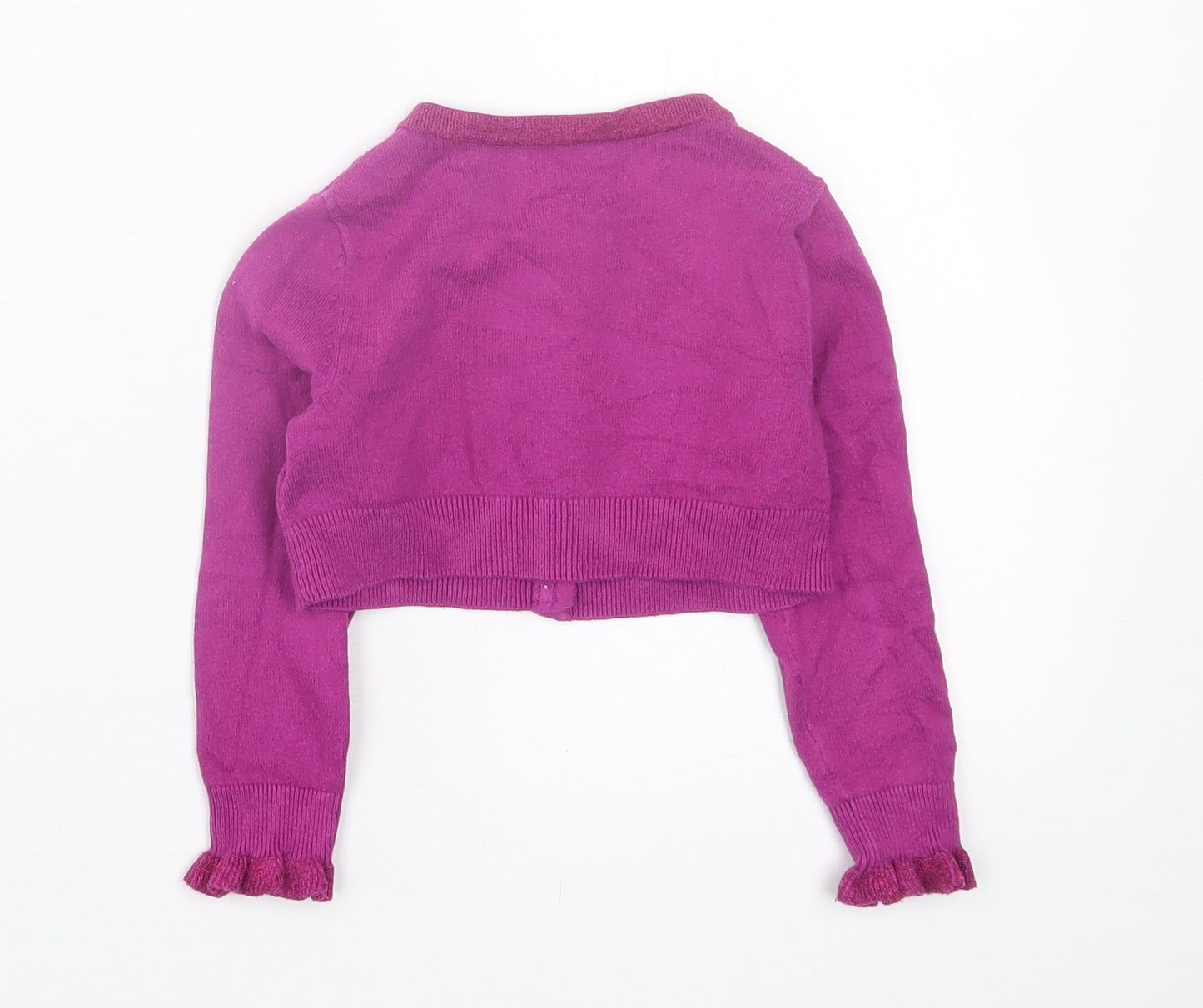 NEXT Girls Purple Crew Neck  Cotton Cardigan Jumper Size 3 Years  Button