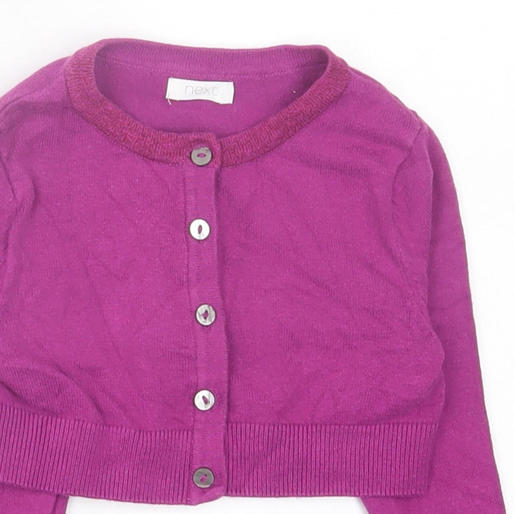 NEXT Girls Purple Crew Neck  Cotton Cardigan Jumper Size 3 Years  Button