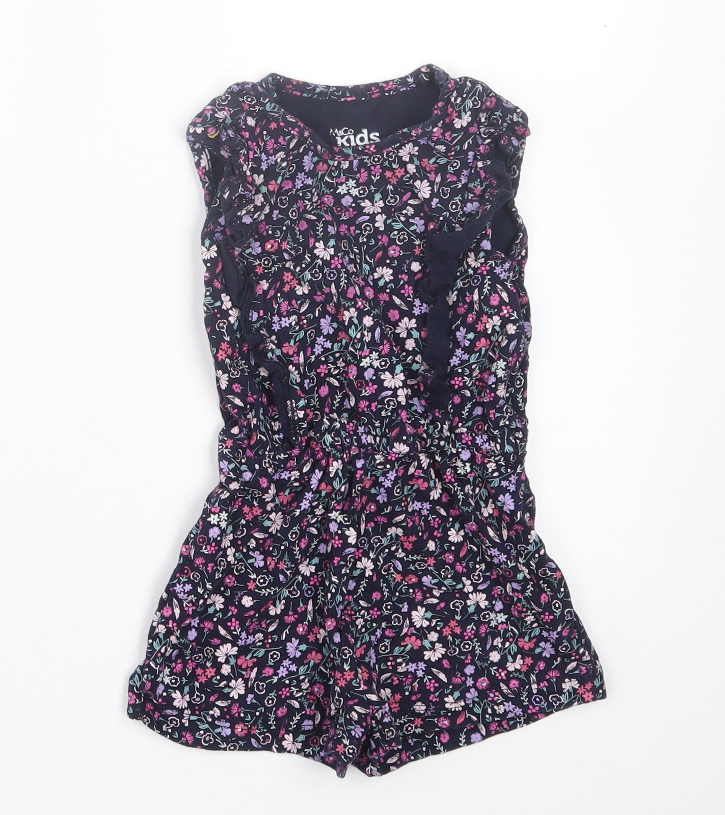 M&Co Girls Purple Floral Cotton Playsuit One-Piece Size 2-3 Years  Pullover